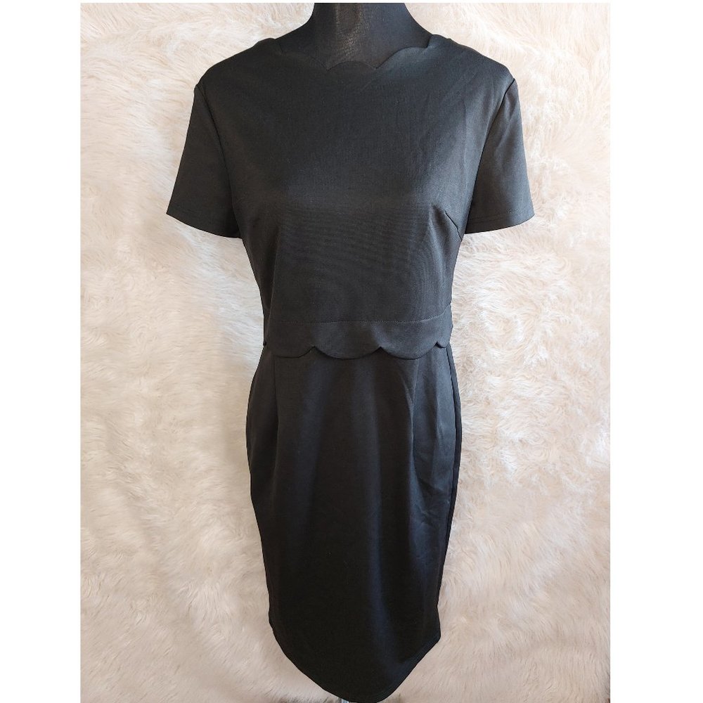 Grace Karin Women's Black Scalloped Neckline Short Sleeves Pencil Dress Size M